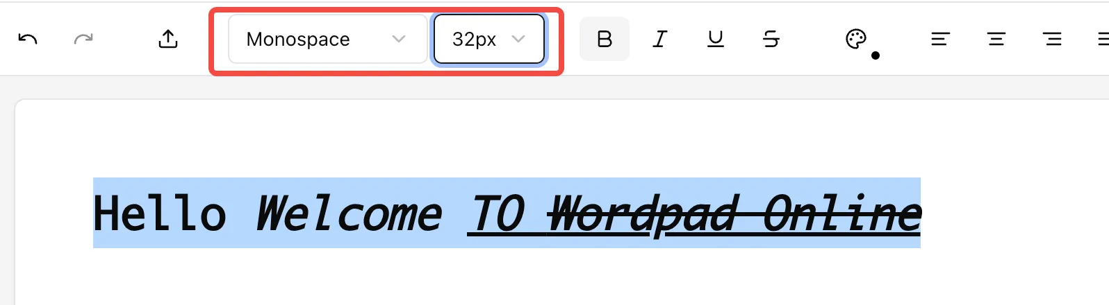 Toolbar font dropdown menu expanded
