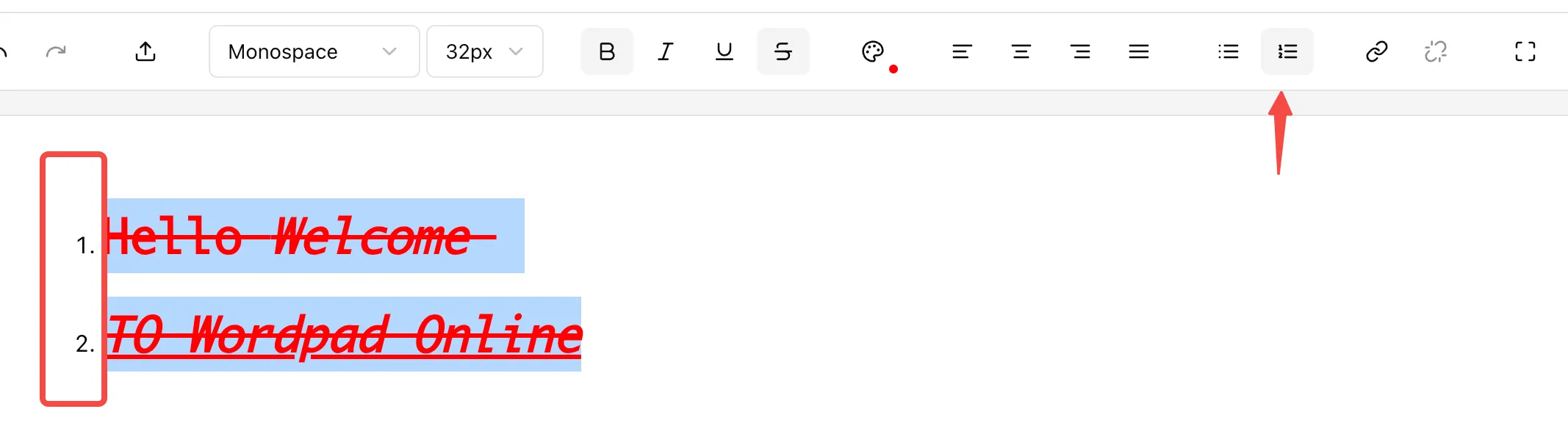 Toolbar alignment and list buttons