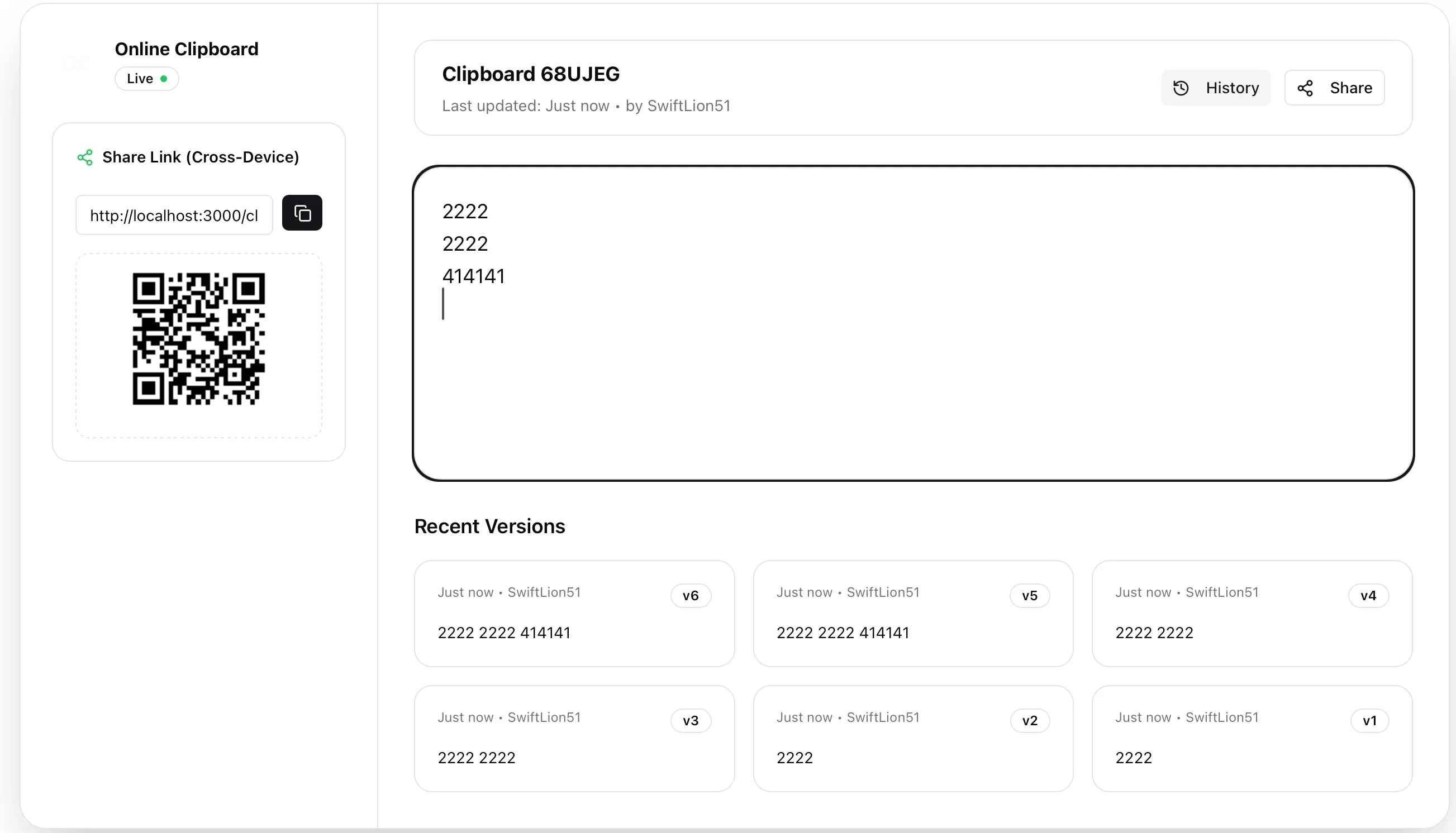 Sidebar showing clipboard history